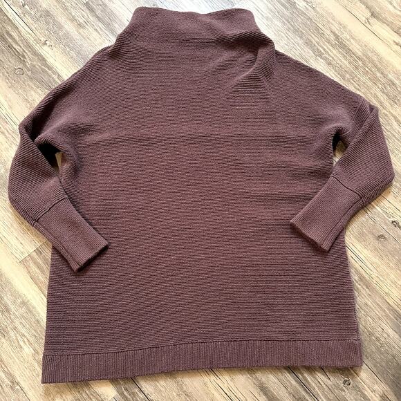 Free People Mauve Brown Ribbed Oversized Cowl Ottoman Slouchy Tunic Sweater S - Picture 1 of 5